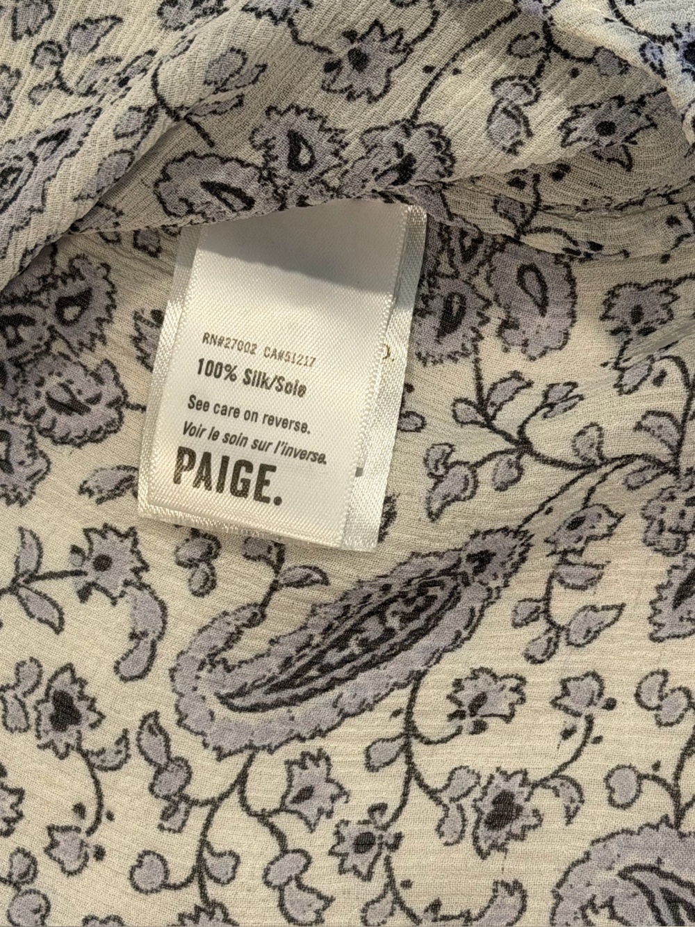 PAIGE Cream and Blue Paisley Ruffle-Trim Button-Down Shirt - Picture 8 of 8